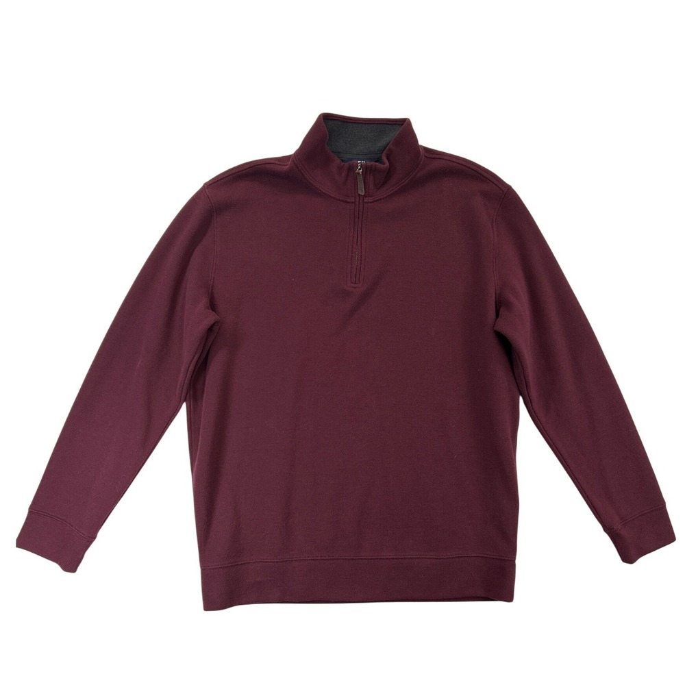 Lands End Quarter Zip Pullover Mens XL Burgundy Cotton Blend Mock Neck Sweater